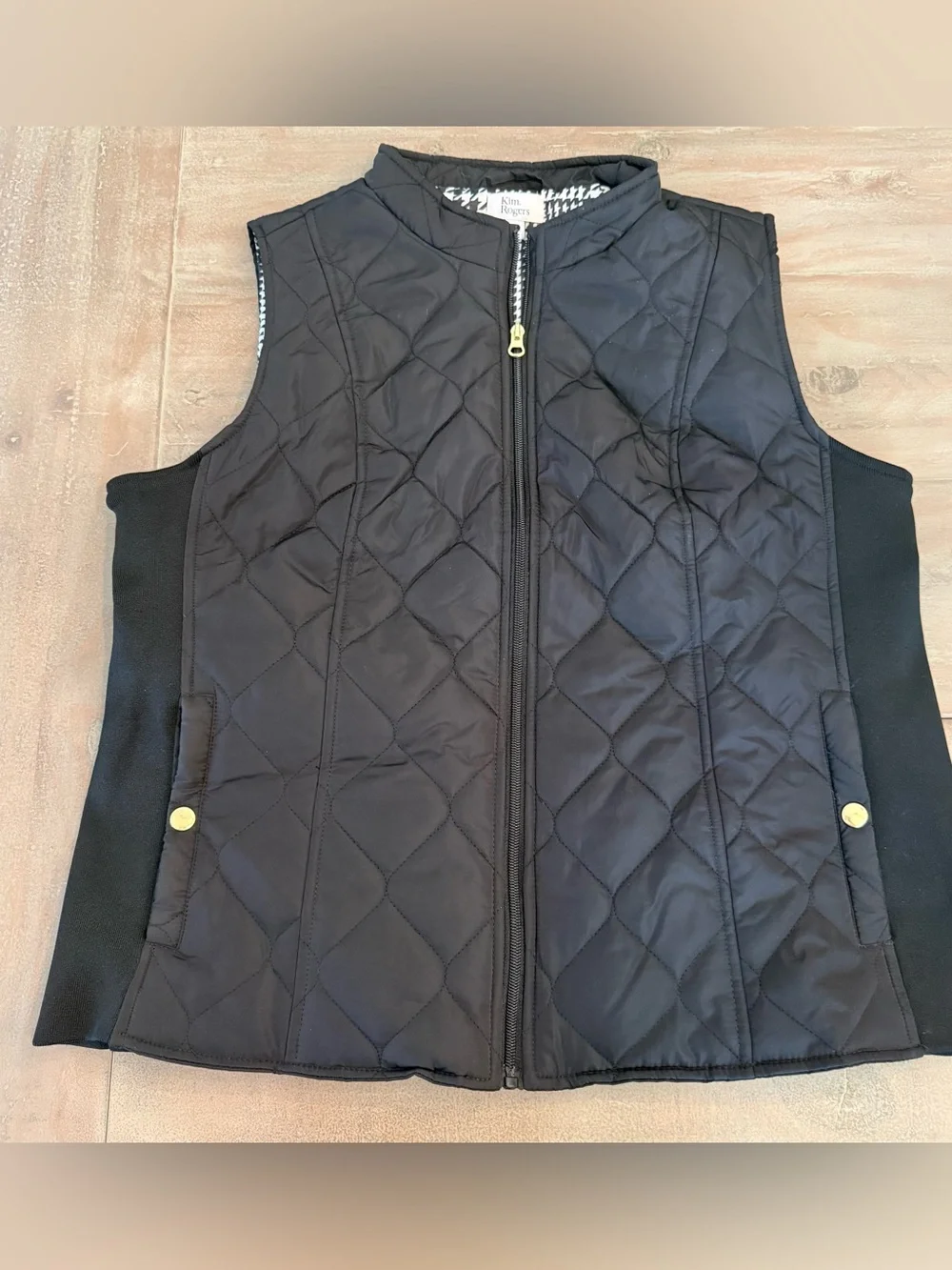 Kim Rogers Women’s Petite Side Ribbed Quilted Vest Black Sz LP Preowned